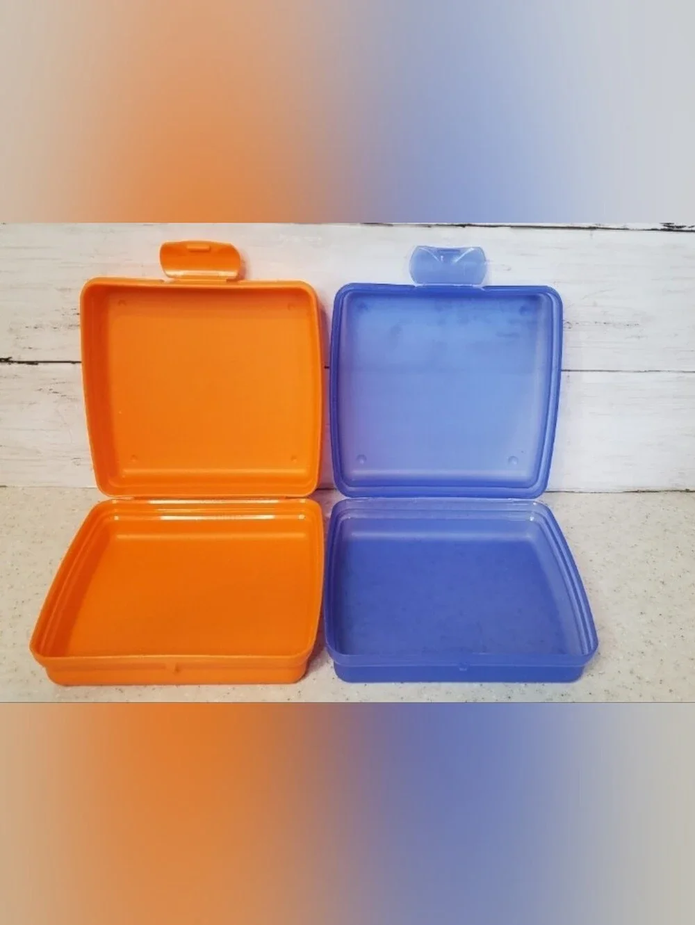 Retired Tupperware Sandwich Keepers Set 2 Blue Orange Lunch Box Containers 5 Inc